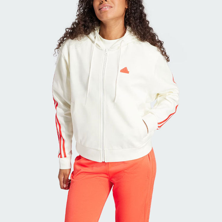 (WMNS) adidas Future Icons 3-Stripes Full Zip Hoodie 'White Bright Red' IS3679 - 3
