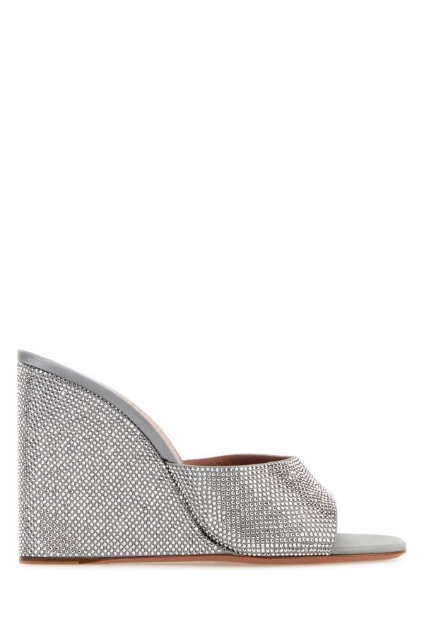 Grey satin Lupita mules - 1