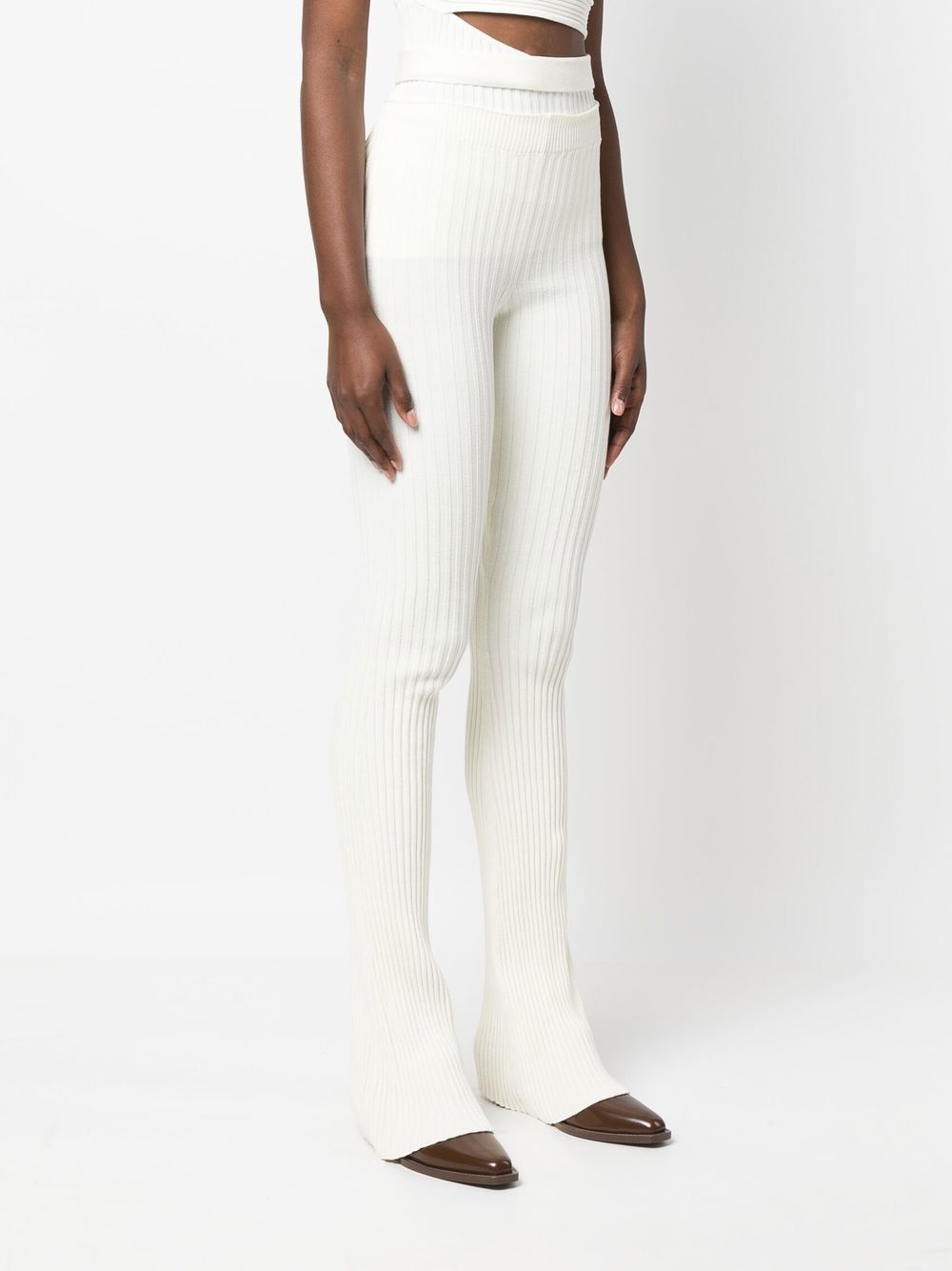 cut-out waist ribbed trousers - 3