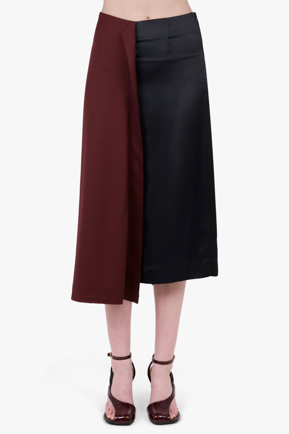 LAYERED CONTRAST MIDI SKIRT | BURGUNDY/BLACK - 3