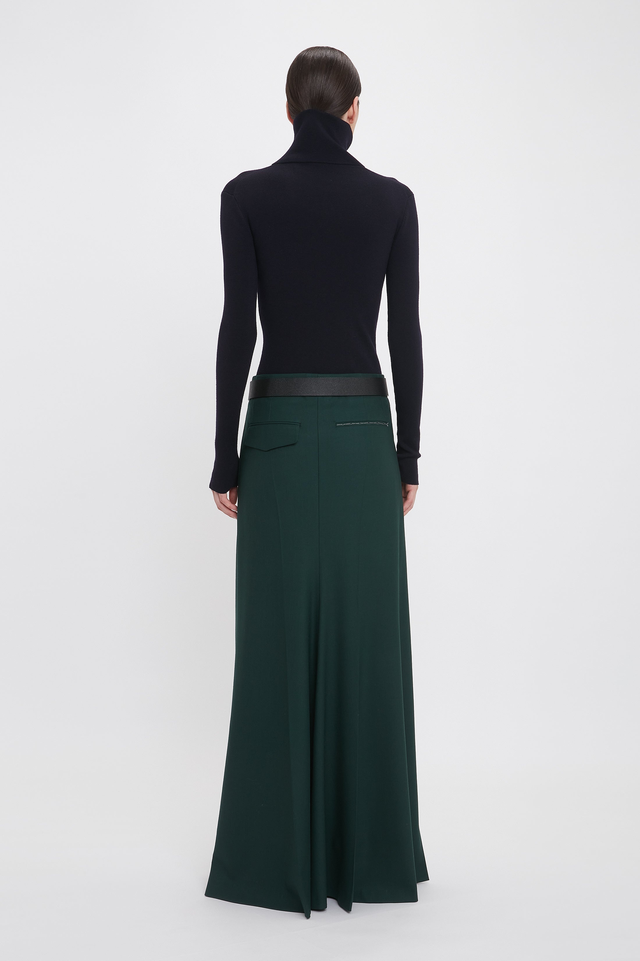 Long Asymmetric Tailored Skirt In Seaweed - 4