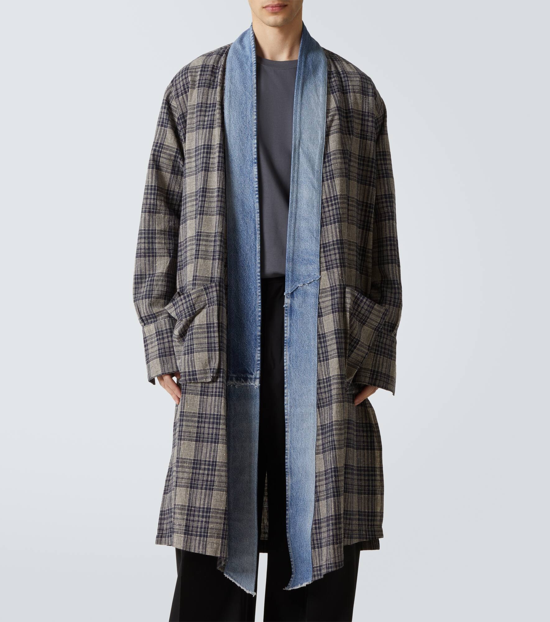 Plaid denim-trimmed cotton coat - 3