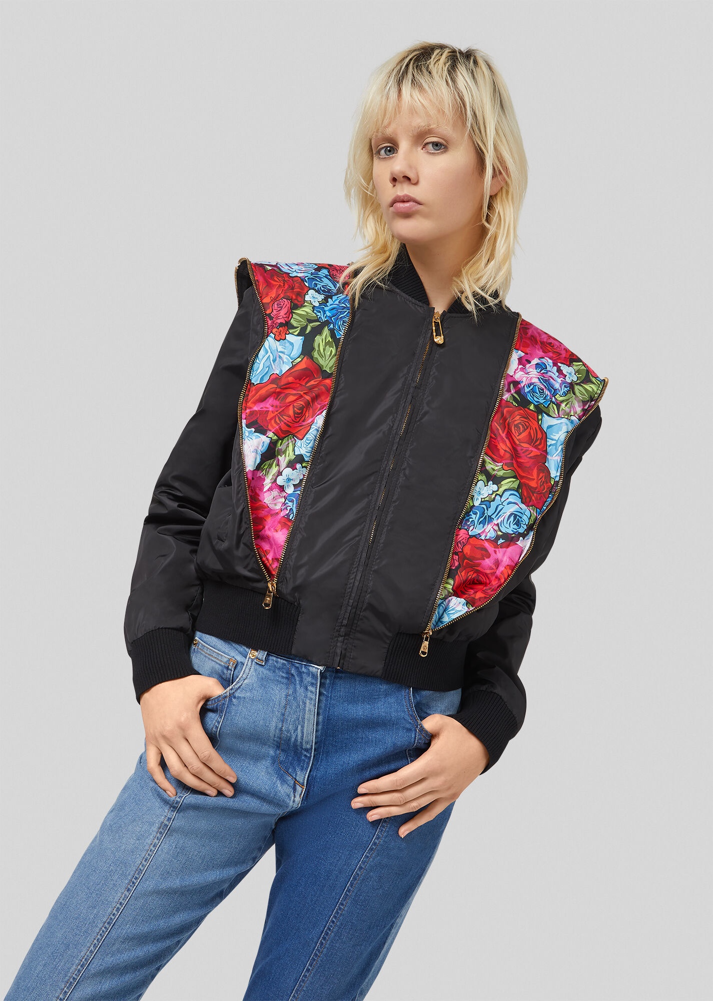 Tie-Dye Roses Accent Bomber Jacket - 2