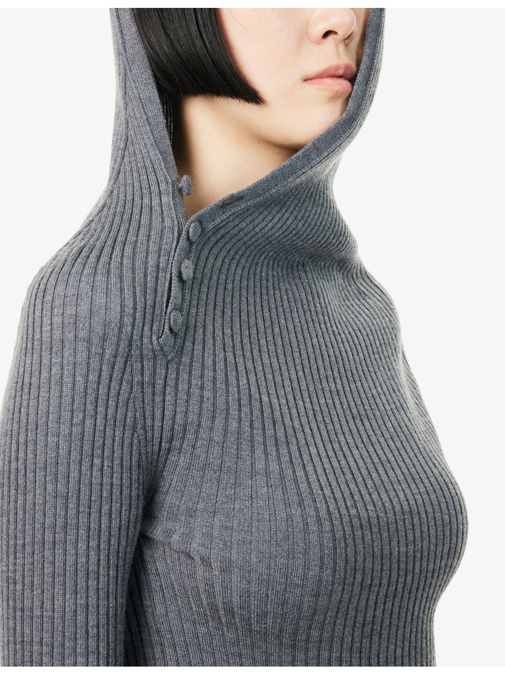 Hooded Ribbed Wool Jumper - 5