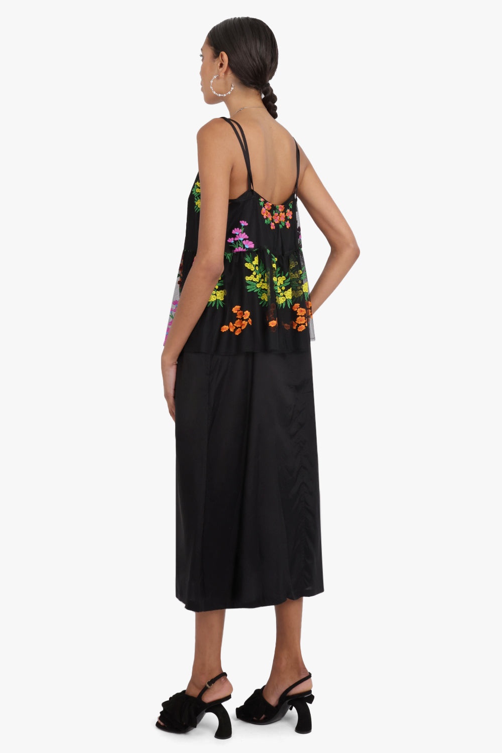 EMBROIDERED TULLE LAYER SINGLET DRESS | BLACK/MULTI BLACK - 3