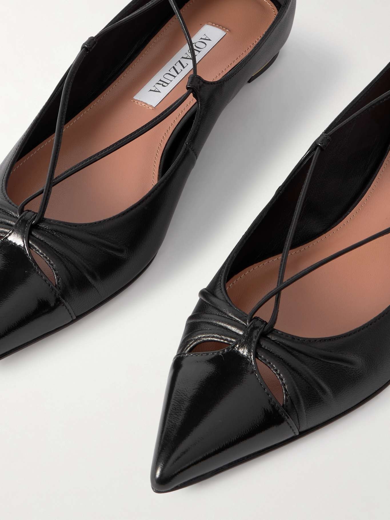 Gabi lace-up glossed-leather point-toe flats Black - 4