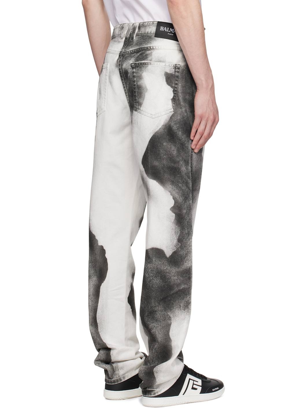 White Regular-Fit Moon Print Jeans - 3