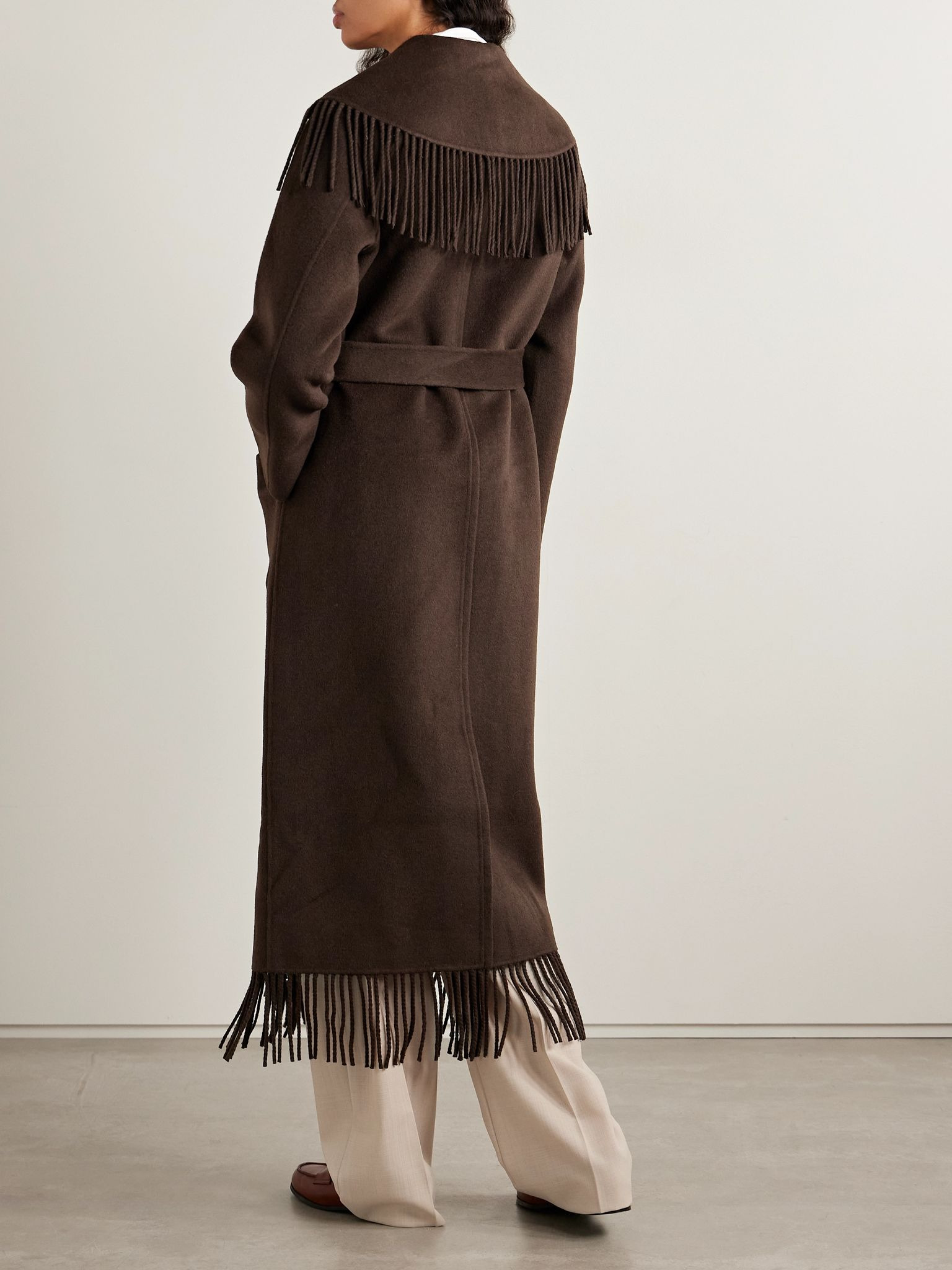 Carrie fringed wool-blend felt coat Brown - 4