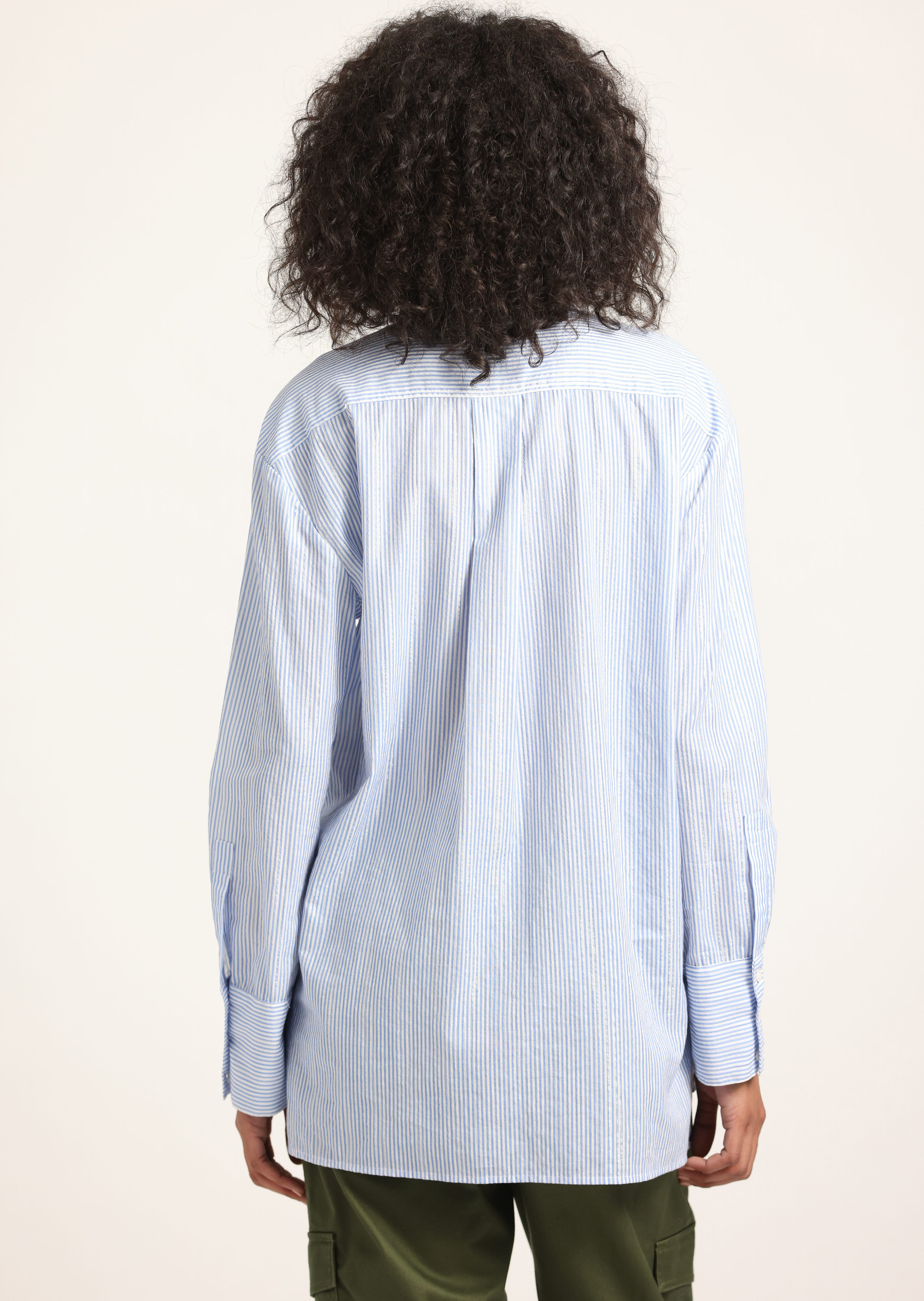 ORIANNE LUREX STRIPE VOILE LONG SLEEVE BUTTON FRONT SHIRT - 6