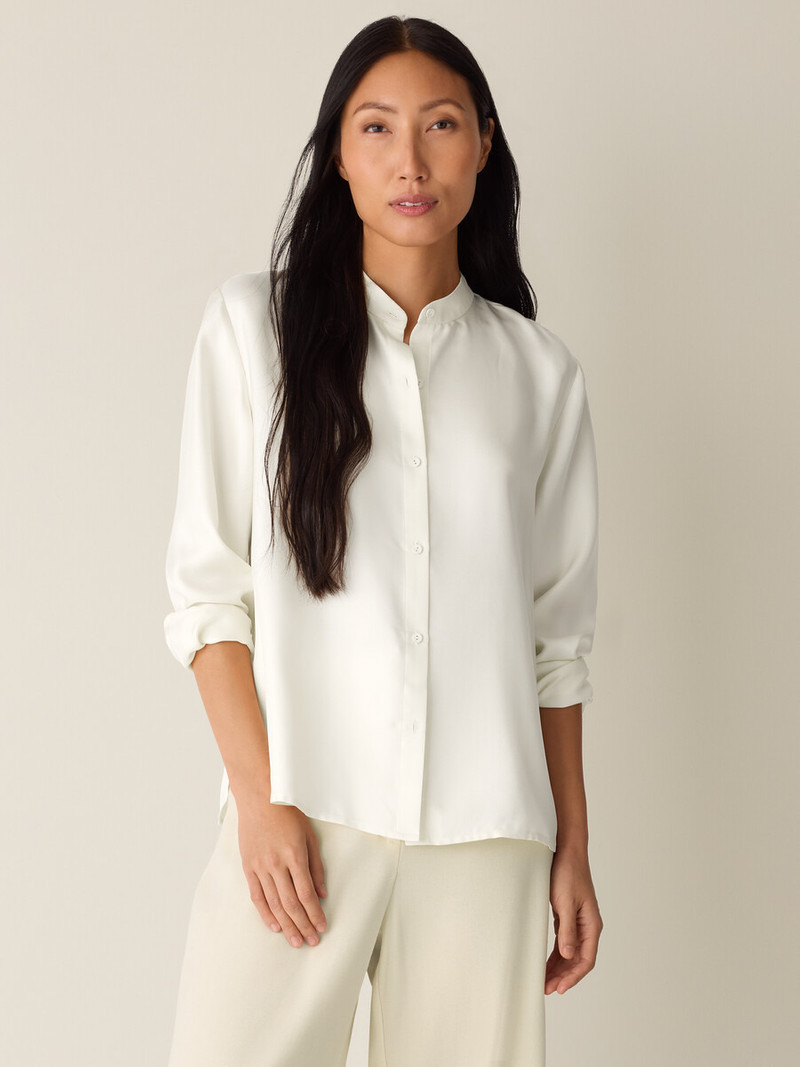 Silk Twill Band Collar Shirt 3