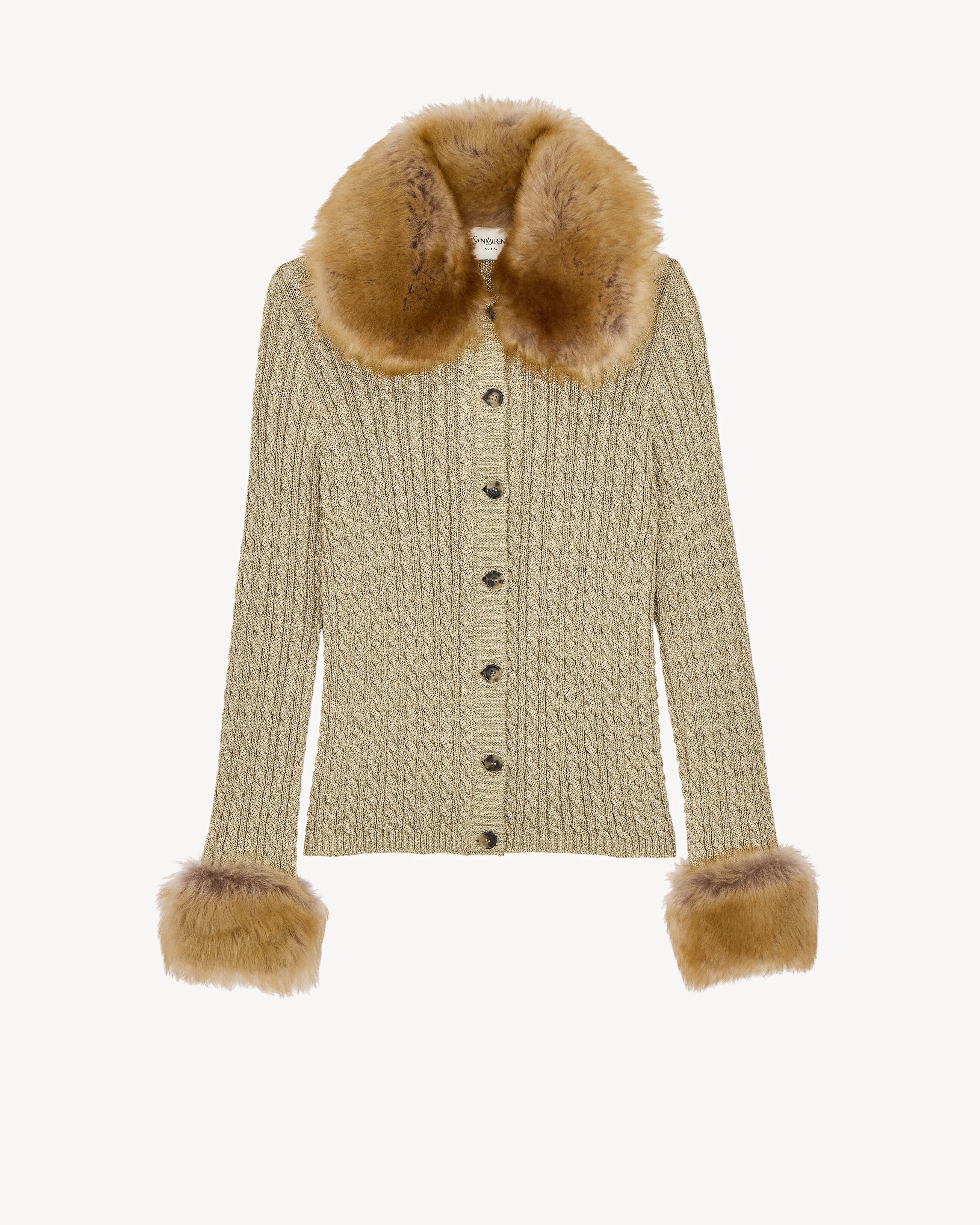 CABLE-KNIT CARDIGAN IN LUREX AND ANIMAL-FREE FUR - 1
