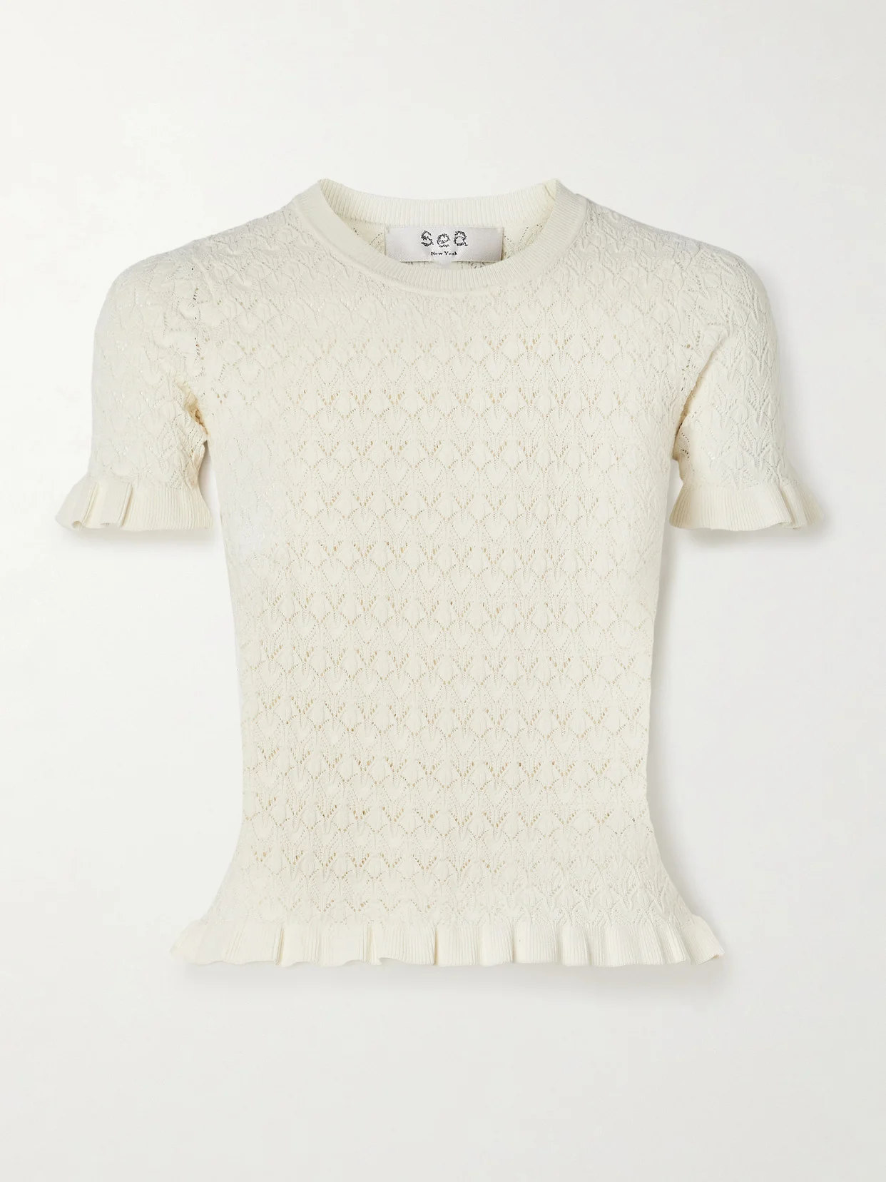Rue Ruffled Pointelle-knit Top - 1