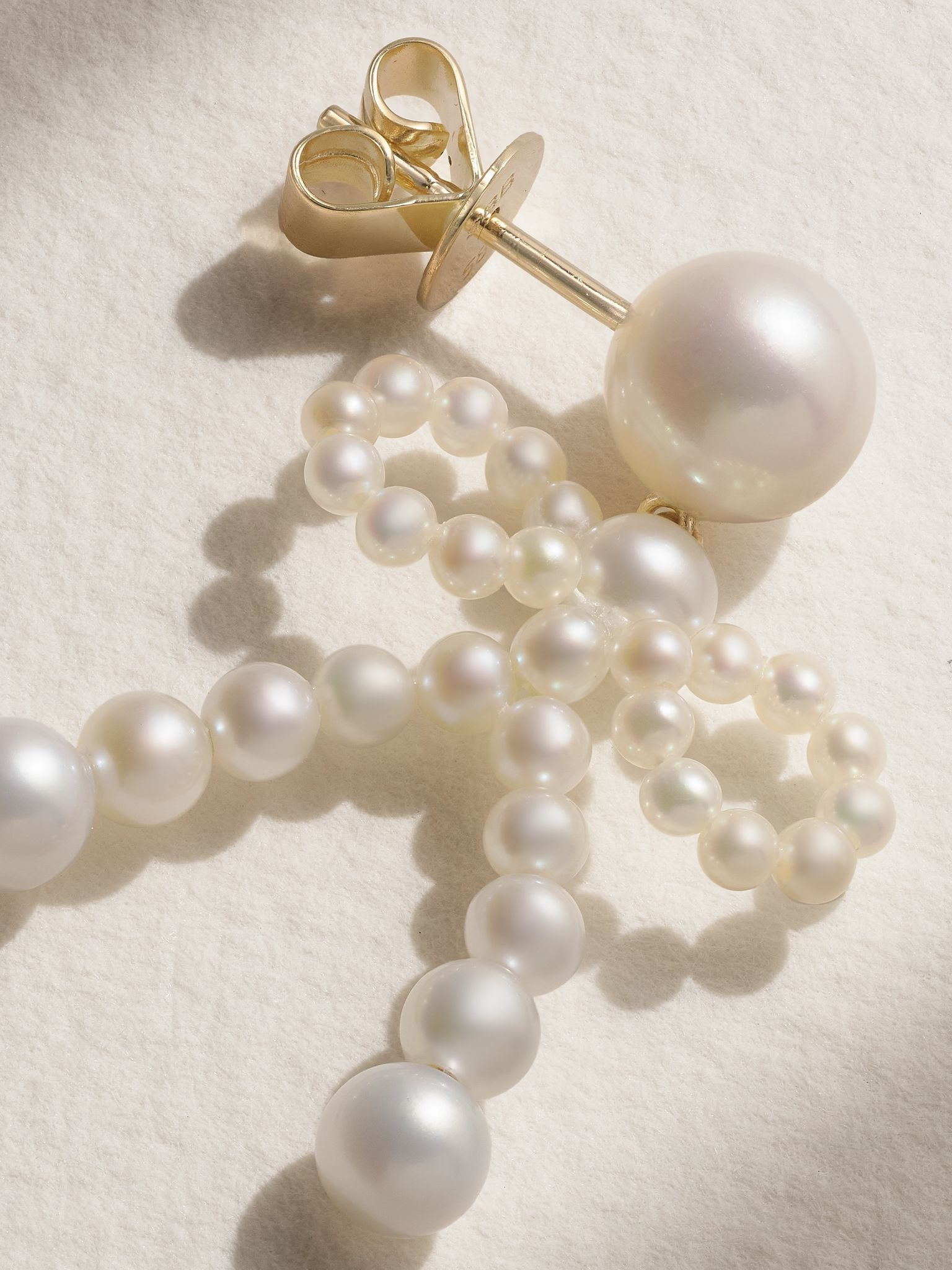 Bow 14-karat recycled gold pearl earrings Gold - 3