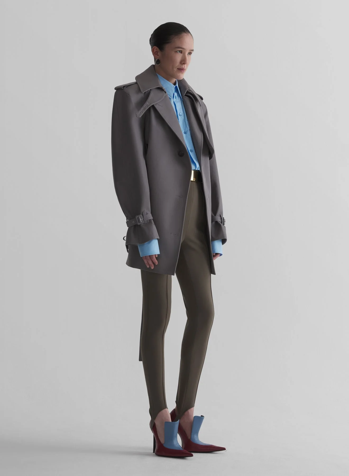 grey short trench coat - 1