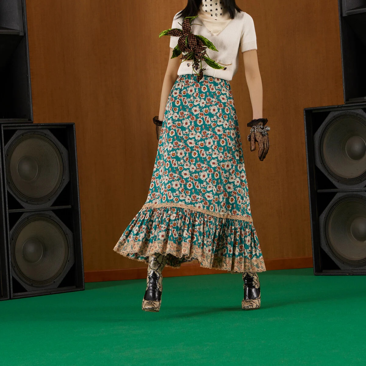 Floral print cotton skirt - 6