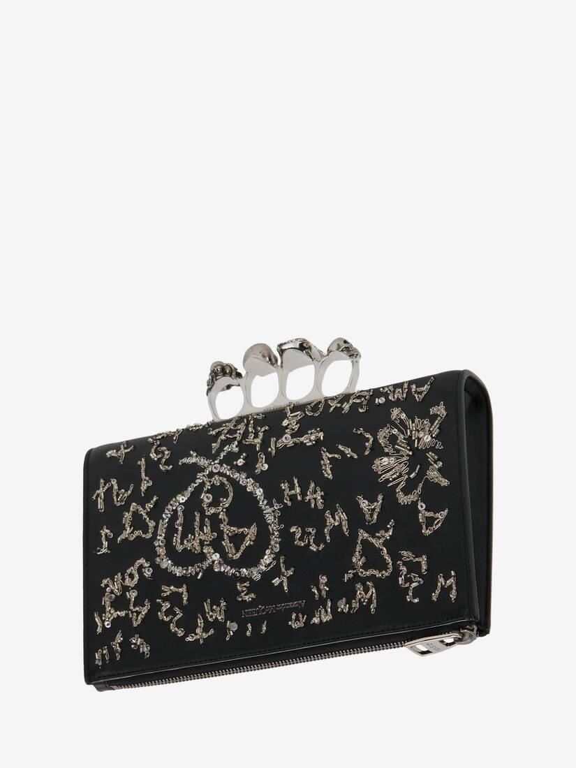 Men's Skull Four-ring Small Pouch in Black/white - 2