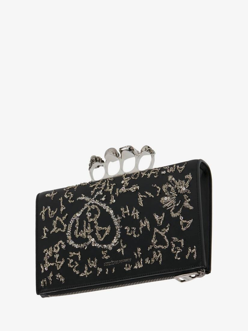 Alexander McQueen Men's Skull Four-ring Small Pouch in Black/white outlook