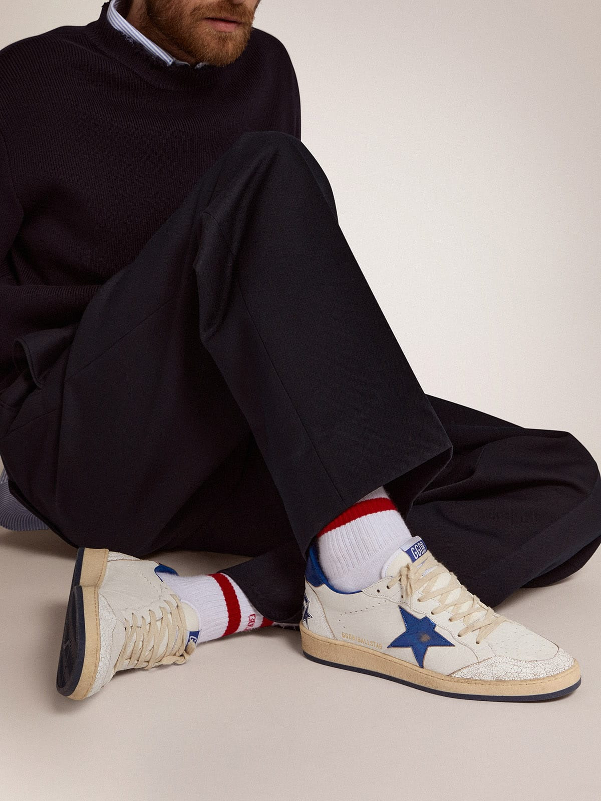 Men's Ball Star in white nappa with blue star and heel tab - 3