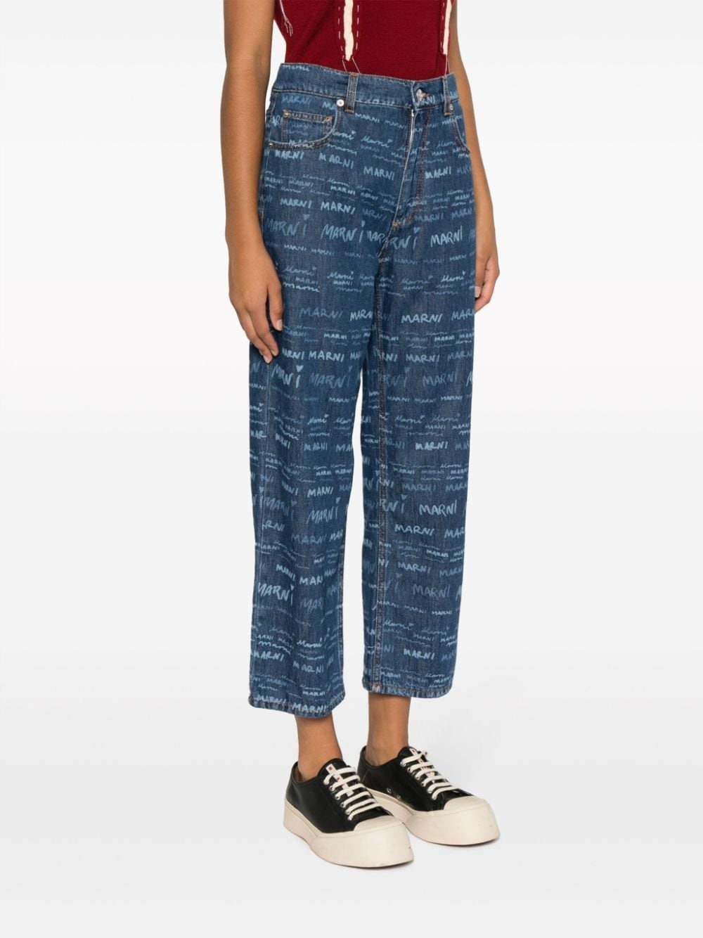 logo-print cropped straight-leg jeans - 3