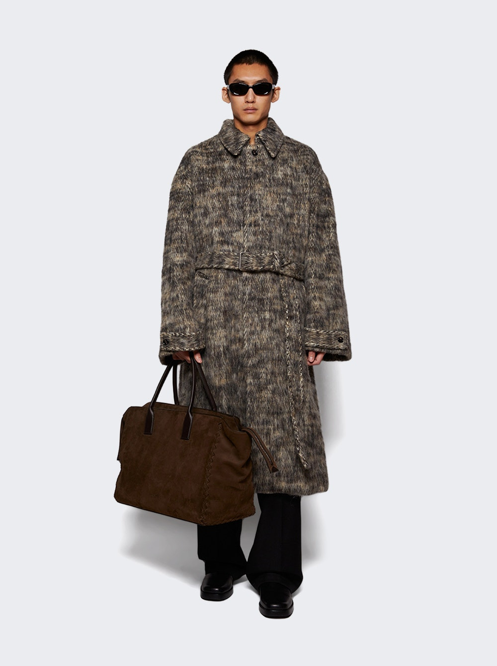 Brushed Melange Wool Coat Beige And Black - 2