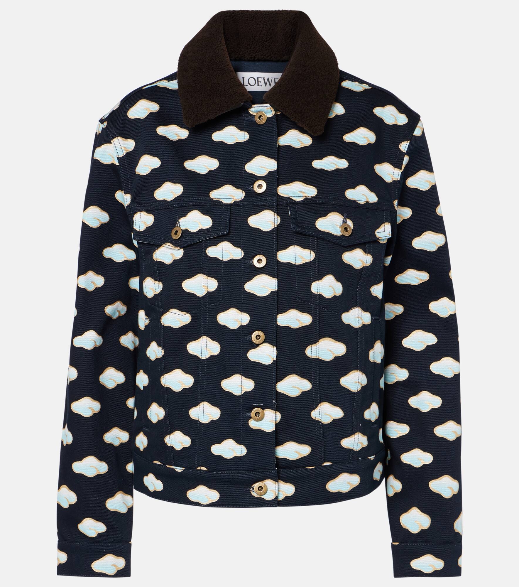 Printed shearling-trimmed denim jacket - 1
