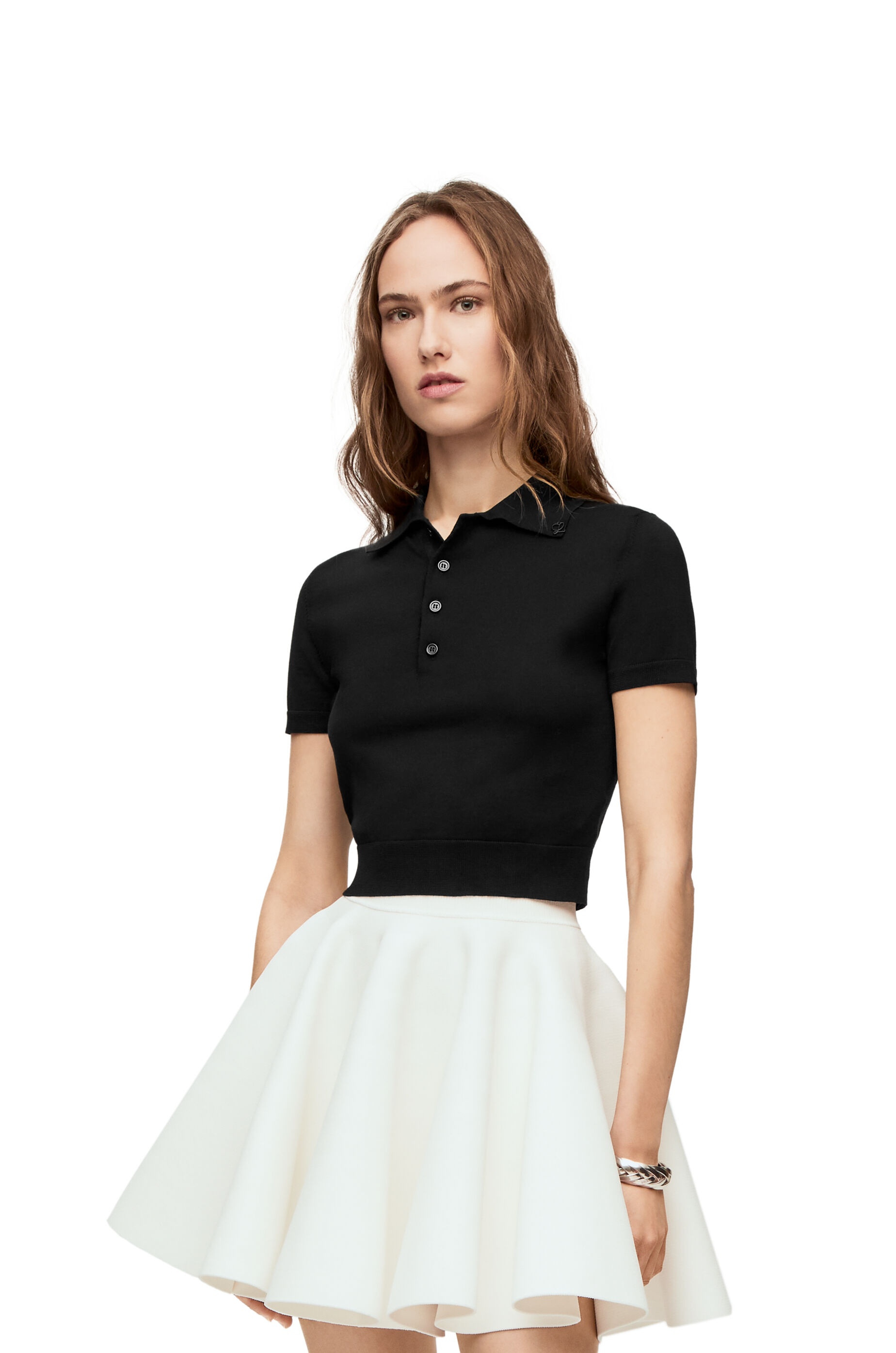 Cropped polo sweater in silk - 3