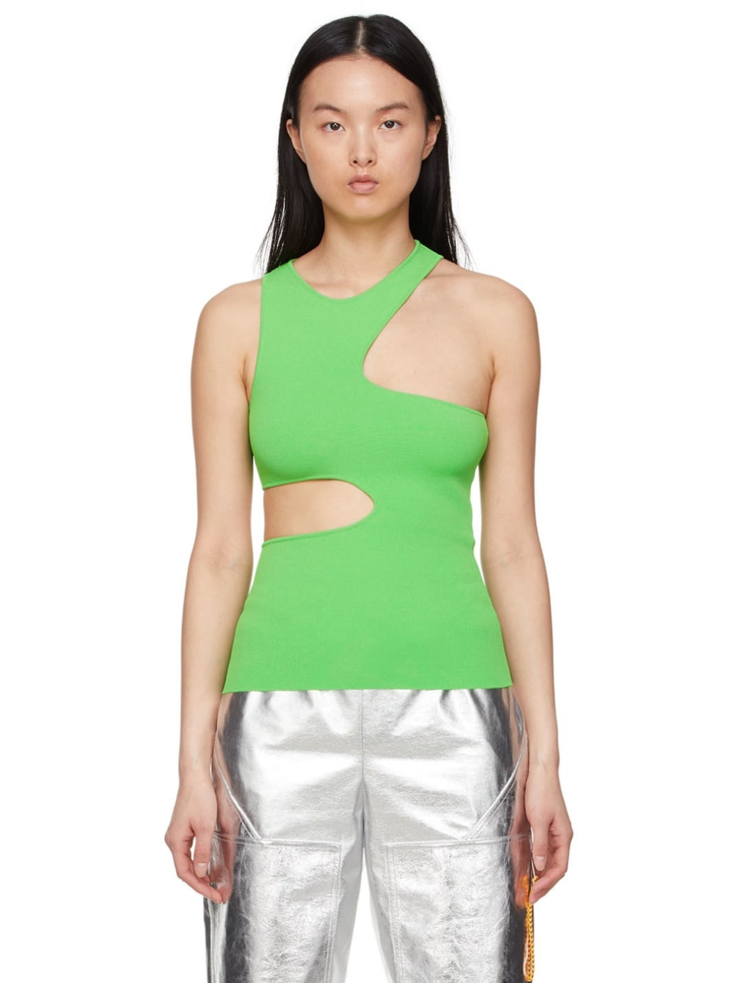 Green Viscose Cut-Out Tank Top - 1