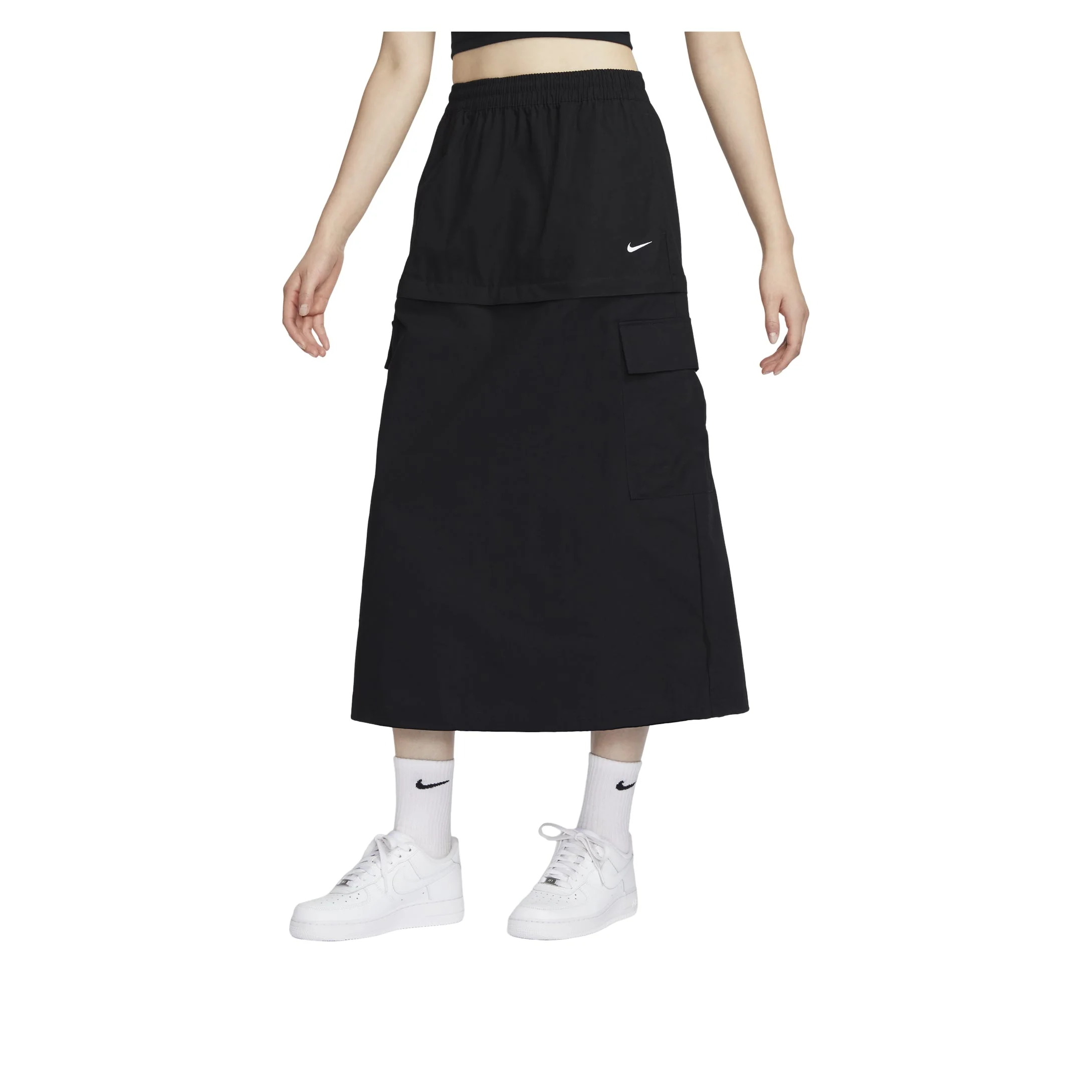 (WMNS) Nike Sportswear Essential Mid-Rise Woven Cargo Midi Skirt Asia Sizing 'Black' FV7504-010 - 1