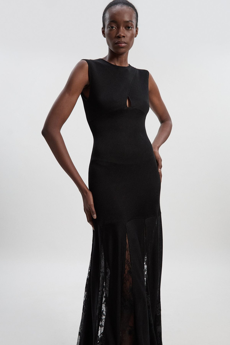KAREN MILLEN Viscose Blend Slinky Sheer Lace Detail Knit Maxi Dress outlook