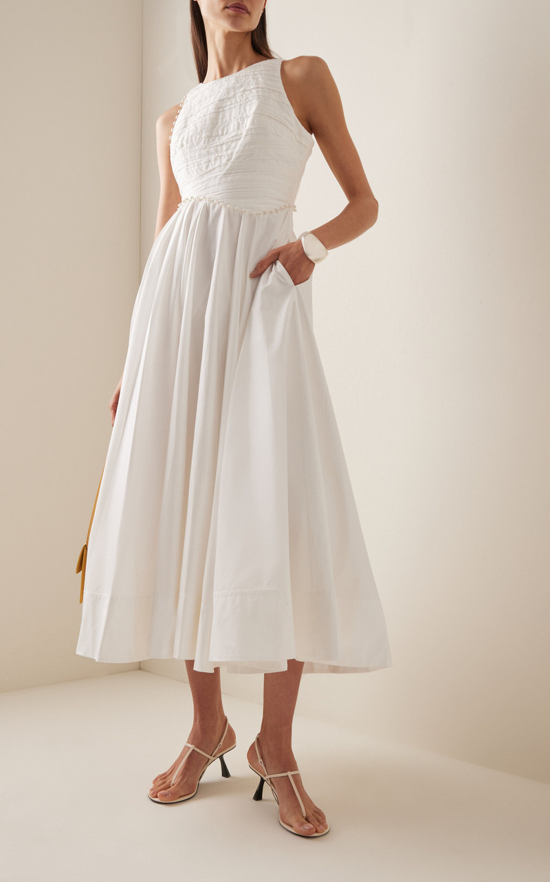 Aje. Florence Pearl-Trimmed Cotton Midi Dress ivory outlook