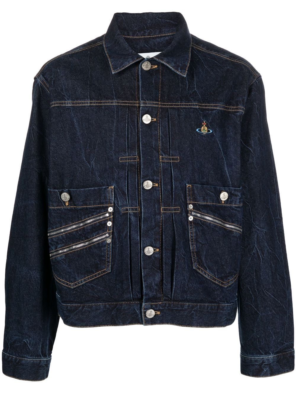 Orb-embroidered denim jacket - 1