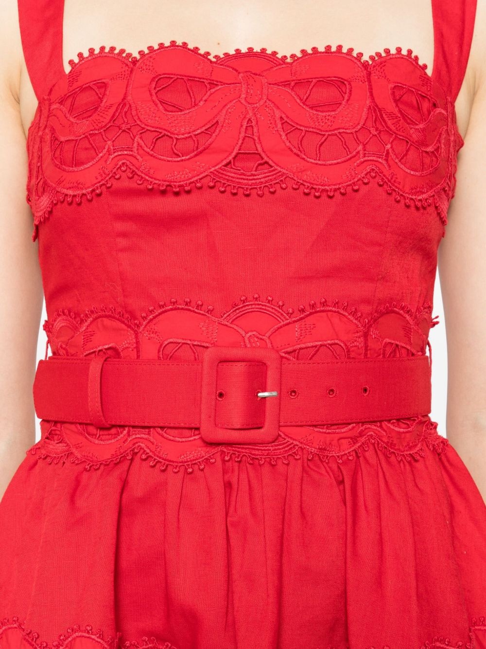 lace-inserts belted mini dress - 5