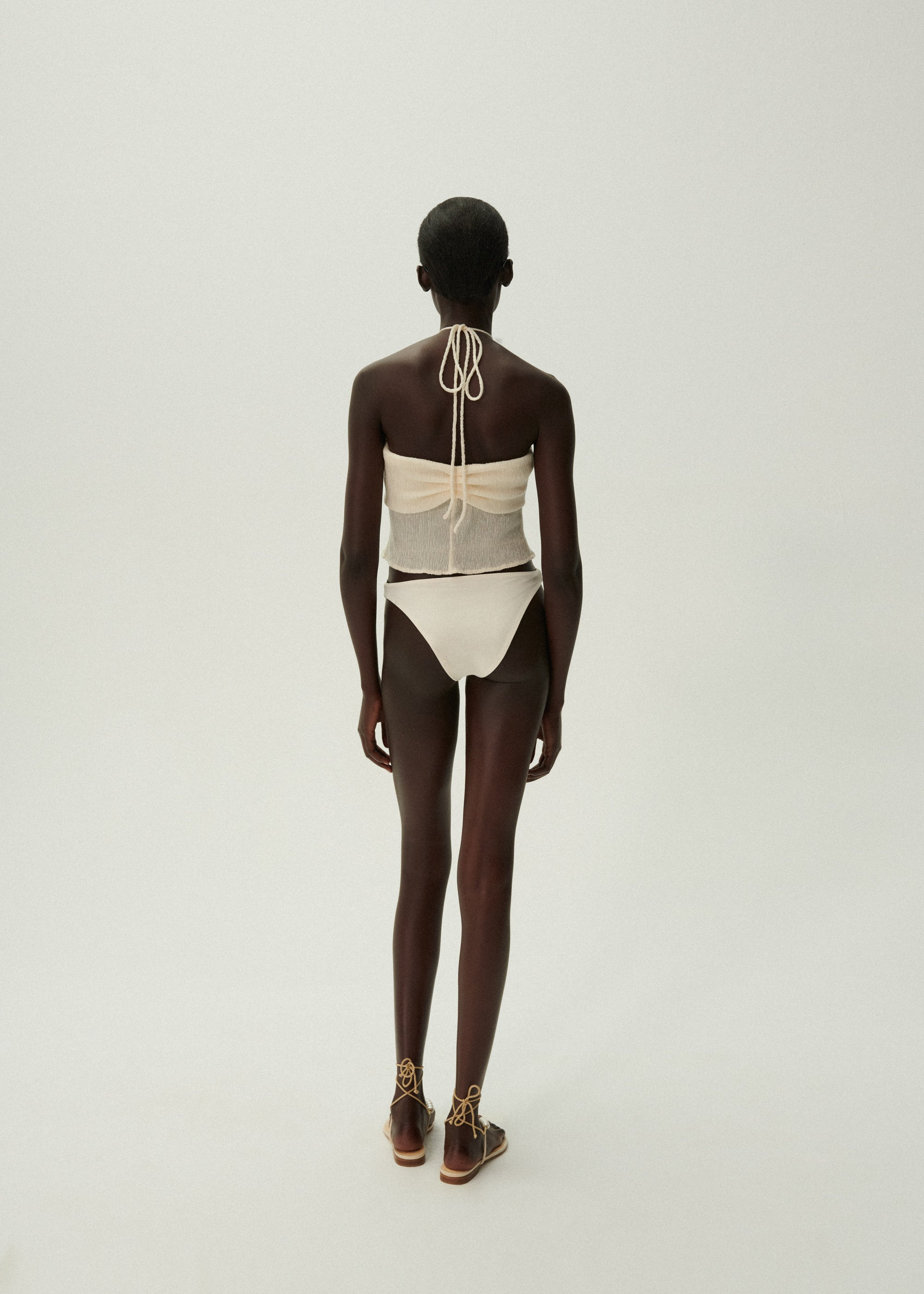 Pearl halterneck tube top in cream - 4