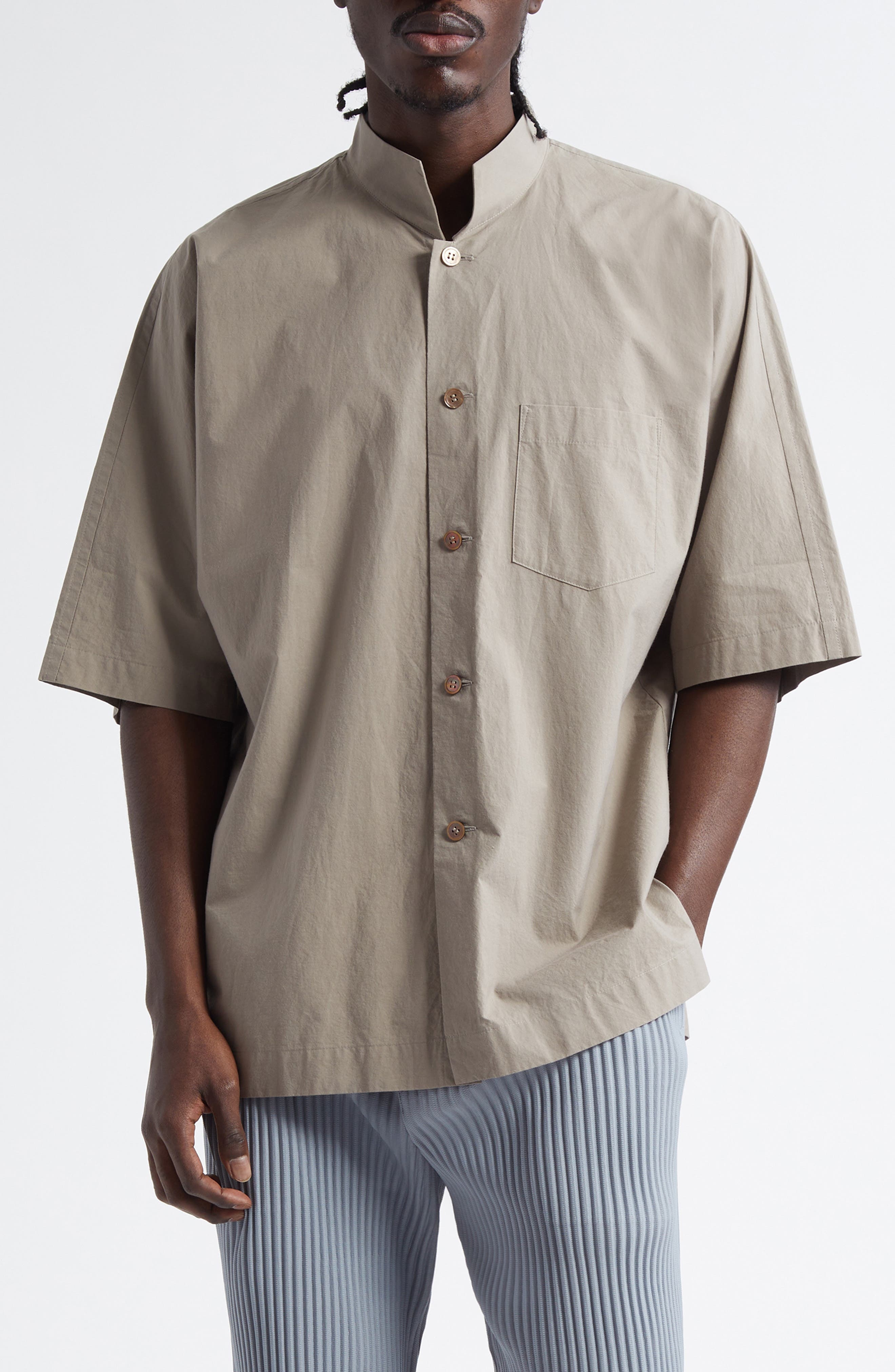 Homme Plissé Issey Miyake Cotton Button-Up Shirt in Gray at Nordstrom - 1