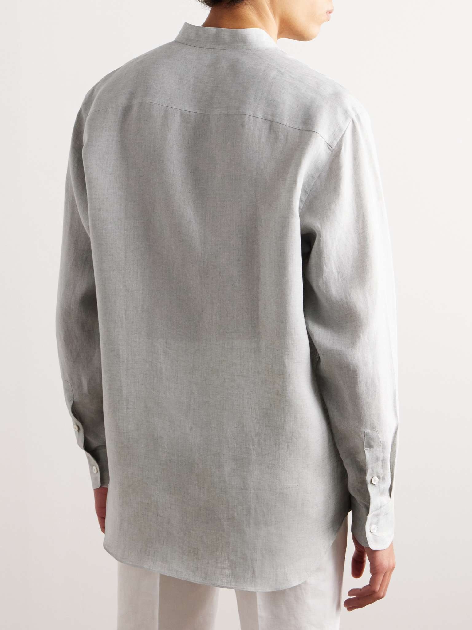 Grandad-Collar Linen Shirt - 4