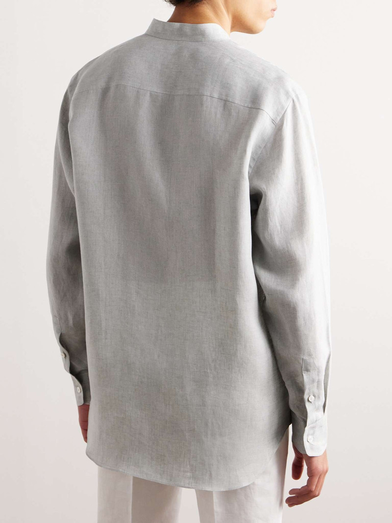 Grandad-Collar Linen Shirt 4