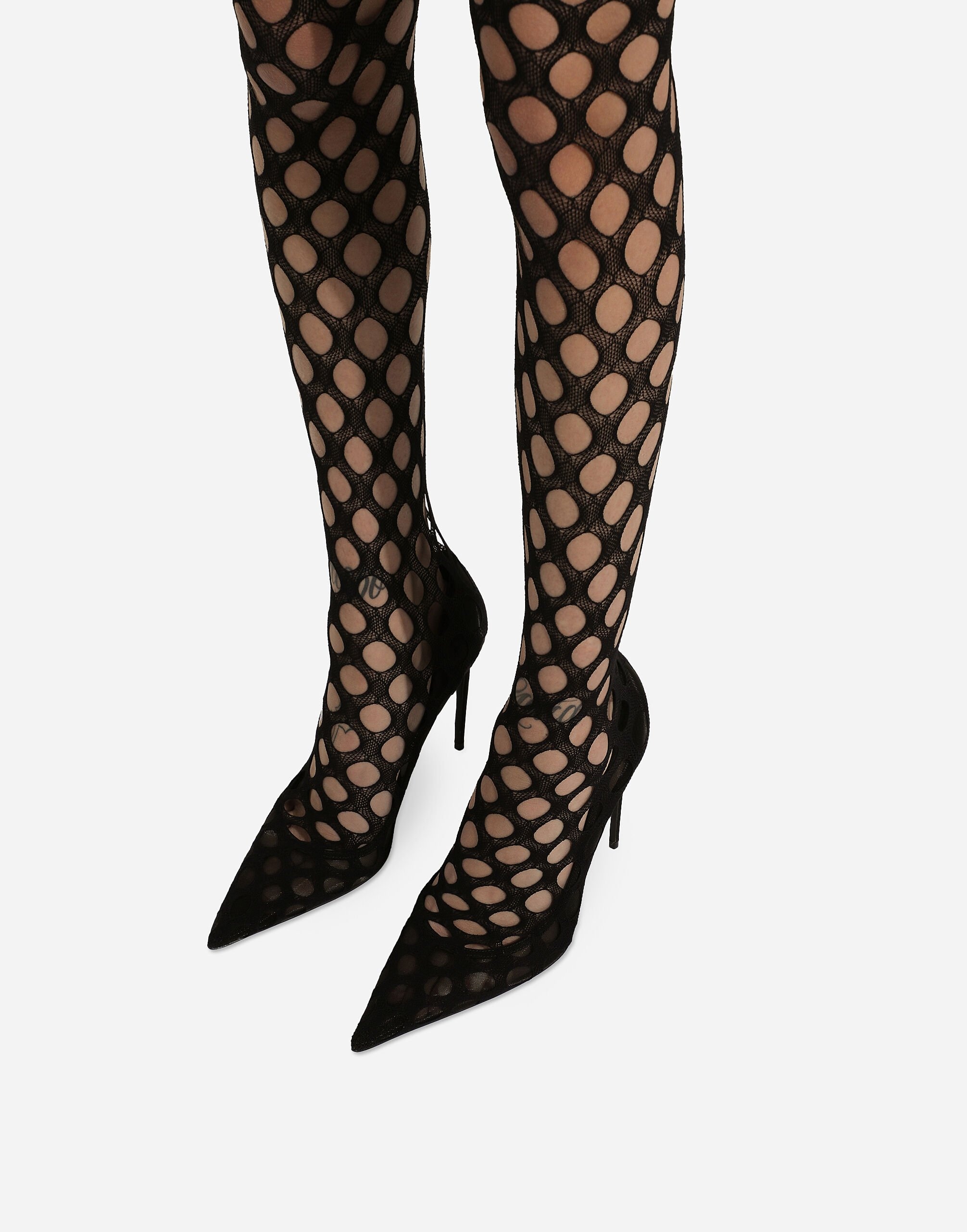 Stretch mesh thigh-high boots - 4