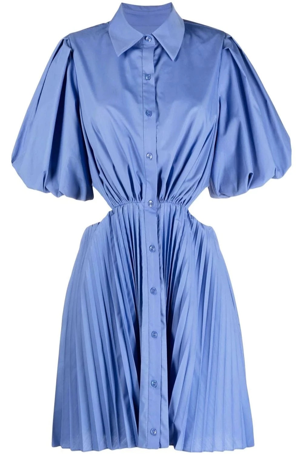 Nadine Pleated Poplin Puff Sleeve Shirt Dress - 1