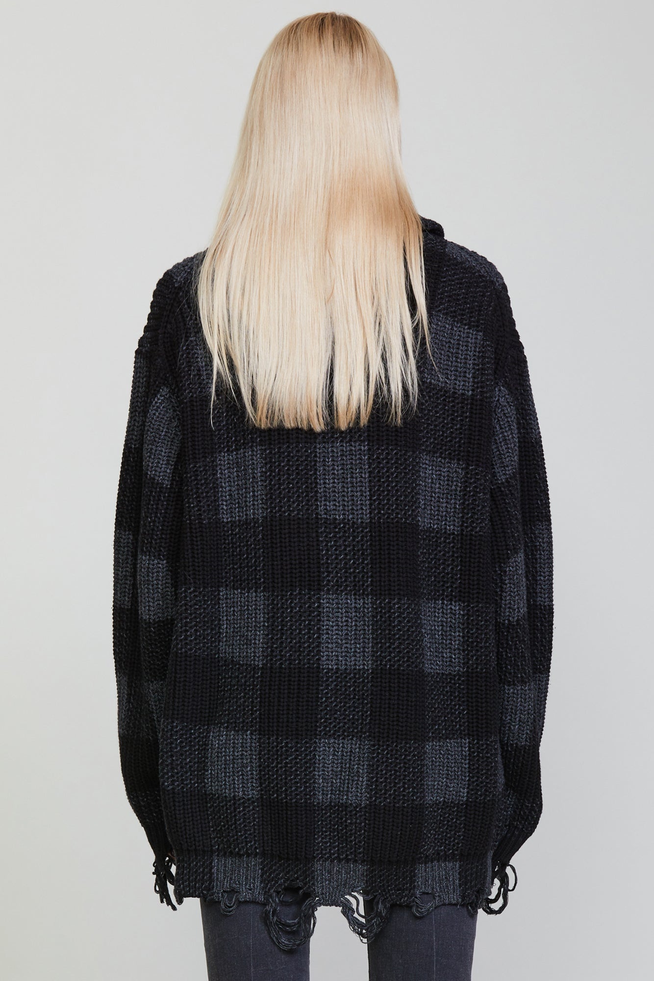 SHAWL LAPEL CARDIGAN - BLACK AND CHARCOAL - 3