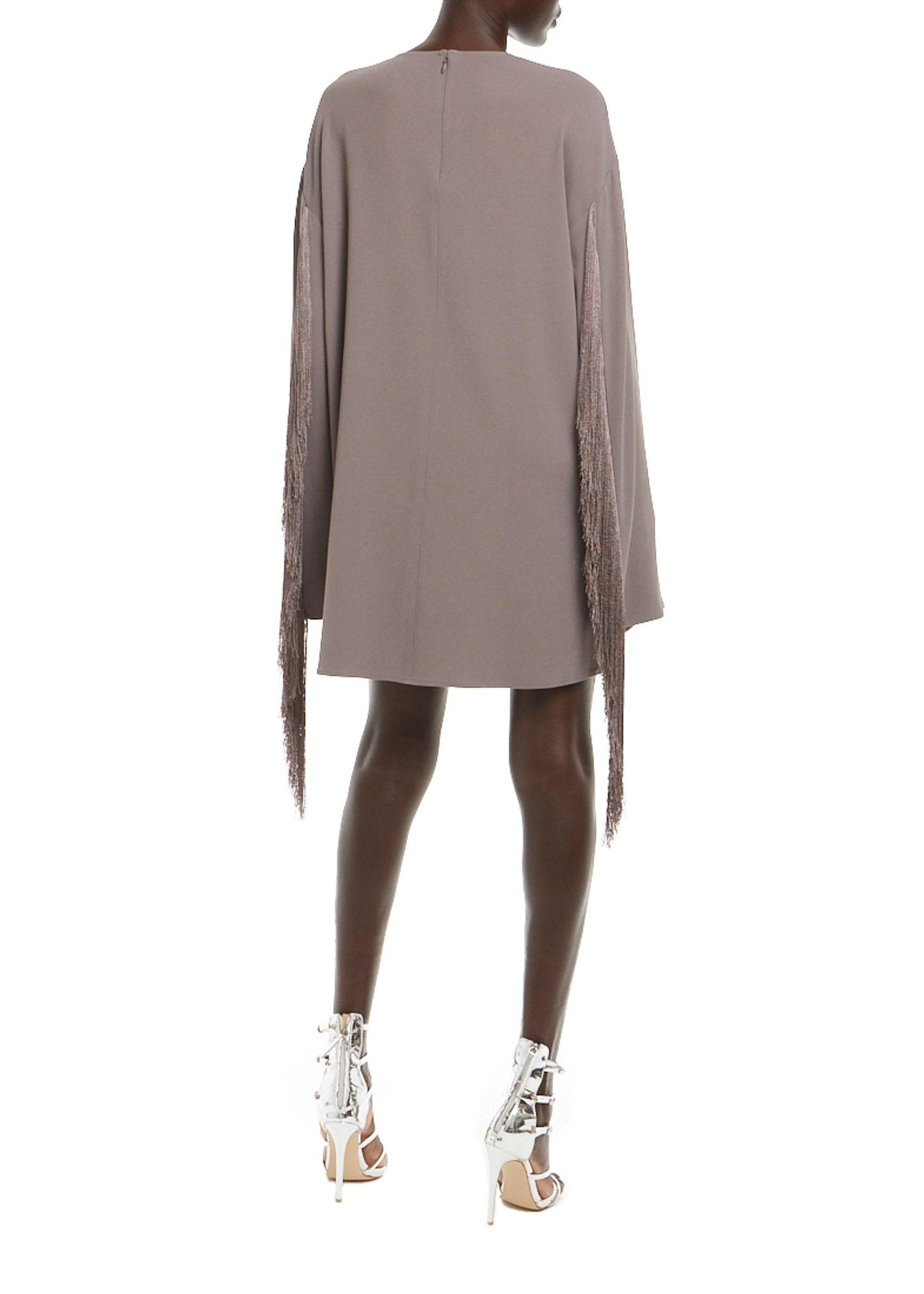 Crepe Shift Dress With Fringe - 2