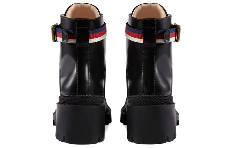 (WMNS) Gucci Sylvie Series Webbing Leather Ankle Boots Black 481156-DKS30-1159 - 4