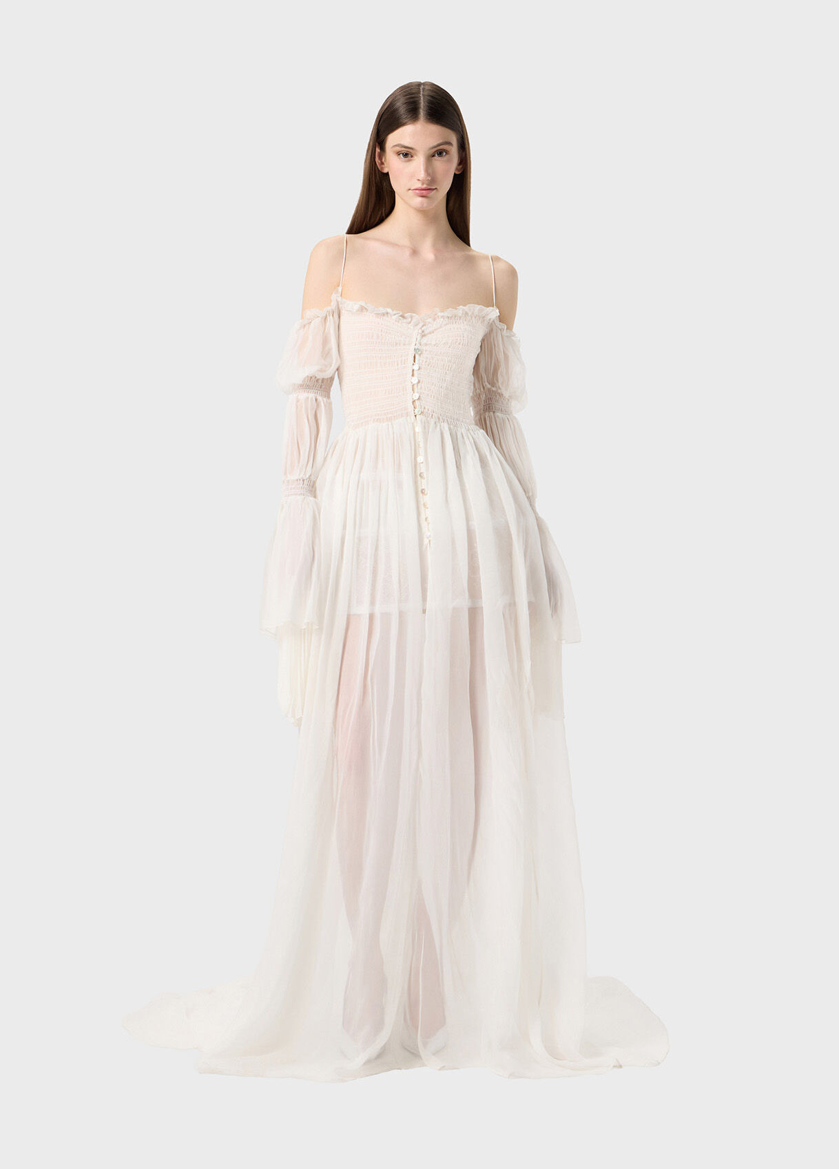 LONG SILK CHIFFON DRESS WITH BUTTONS - 5