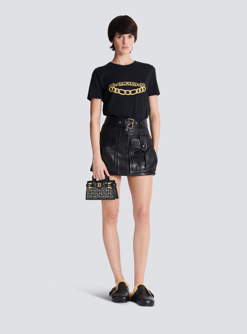 Balmain B-Buzz Small Top Handle monogrammed canvas and leather bag outlook