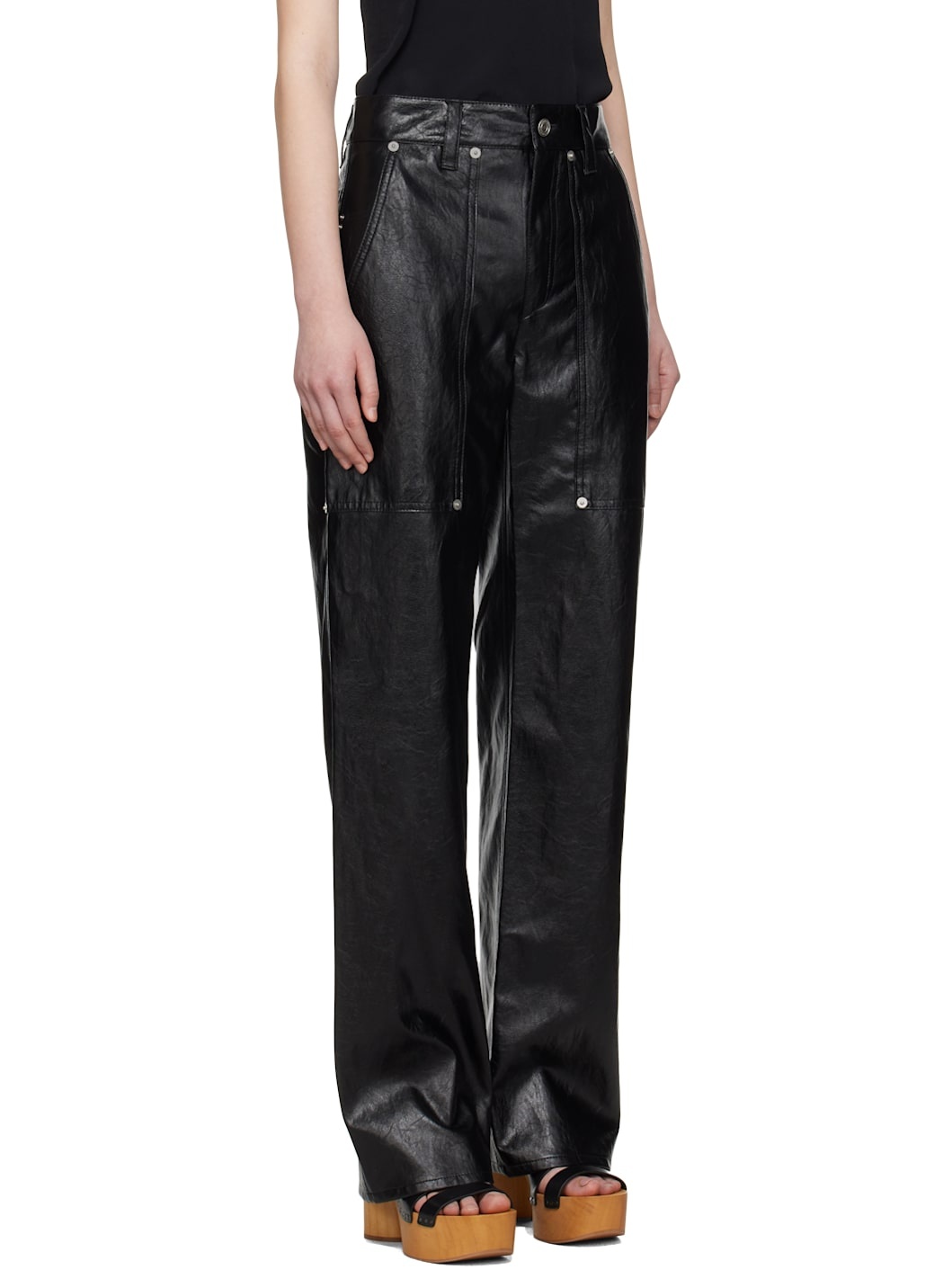 Black Ariete Faux-Leather Trousers - 2