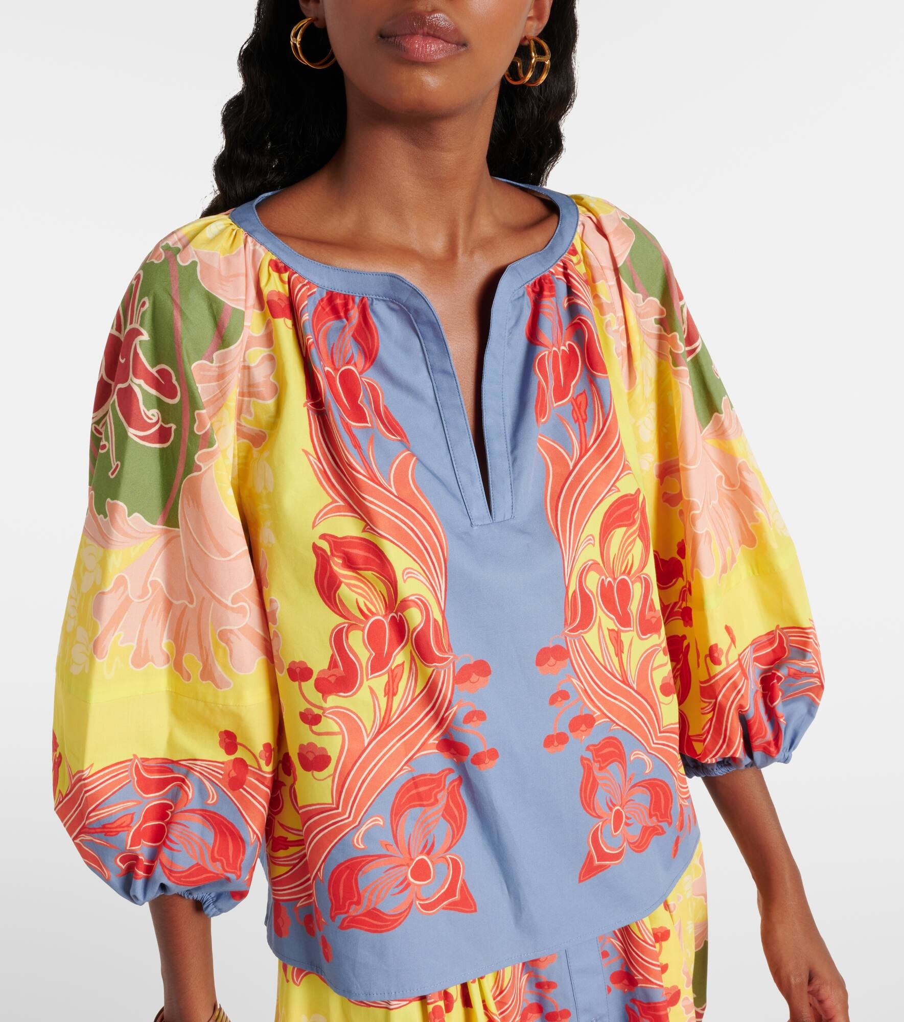 Printed balloon-sleeve cotton blouse - 5