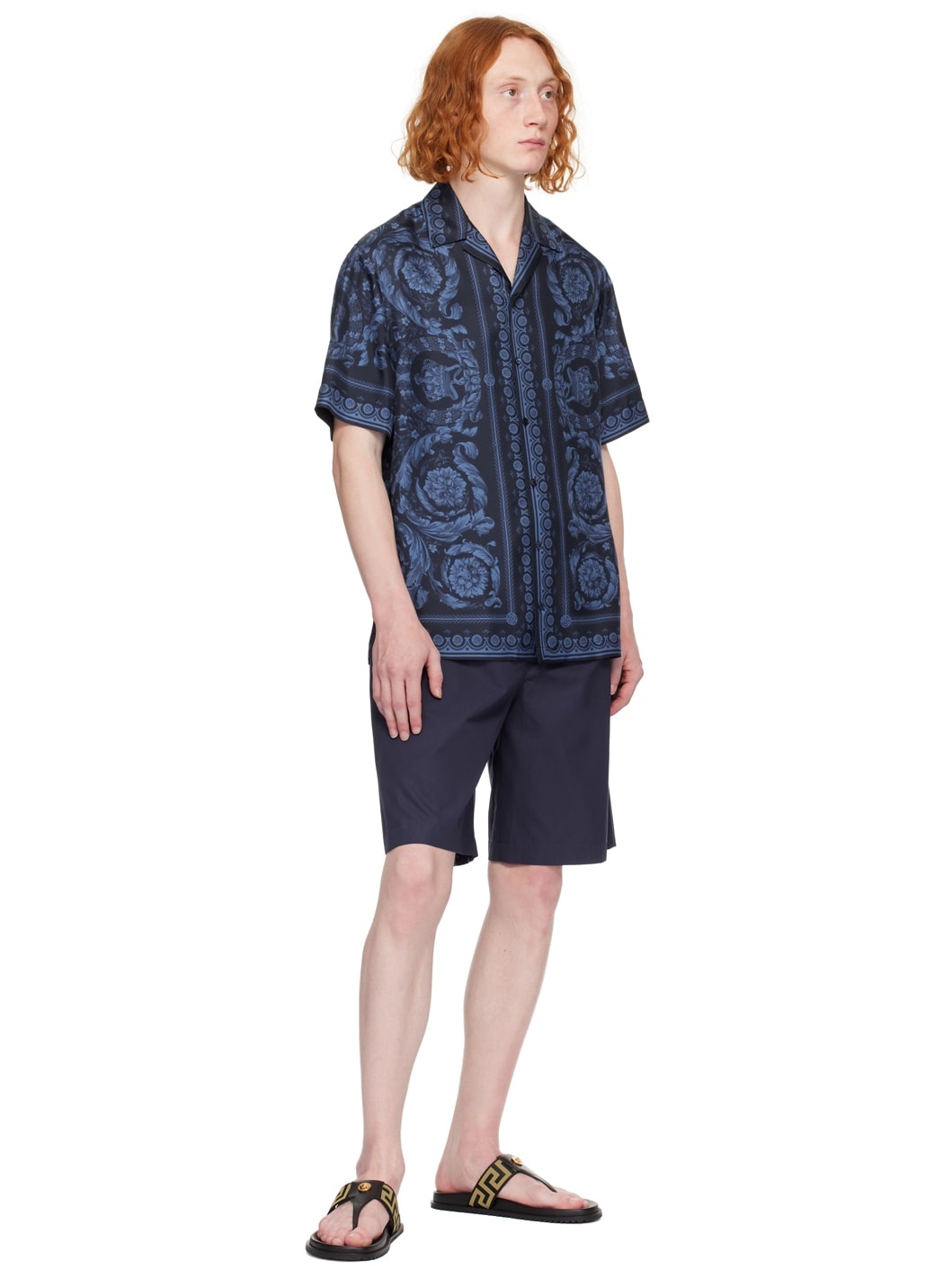 Navy Embroidered Shorts - 4