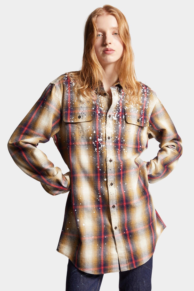 SPARKLING CHECKED FLANEL GRUNGE MILITARY SHIRT - 3