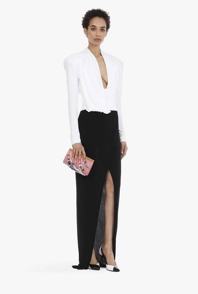 Balmain Long black and white draped dress outlook