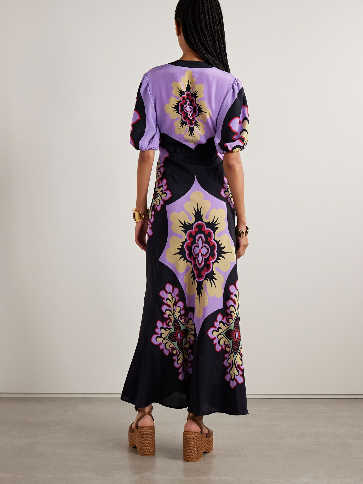 Marlene printed silk-crepe maxi dress Purple - 3