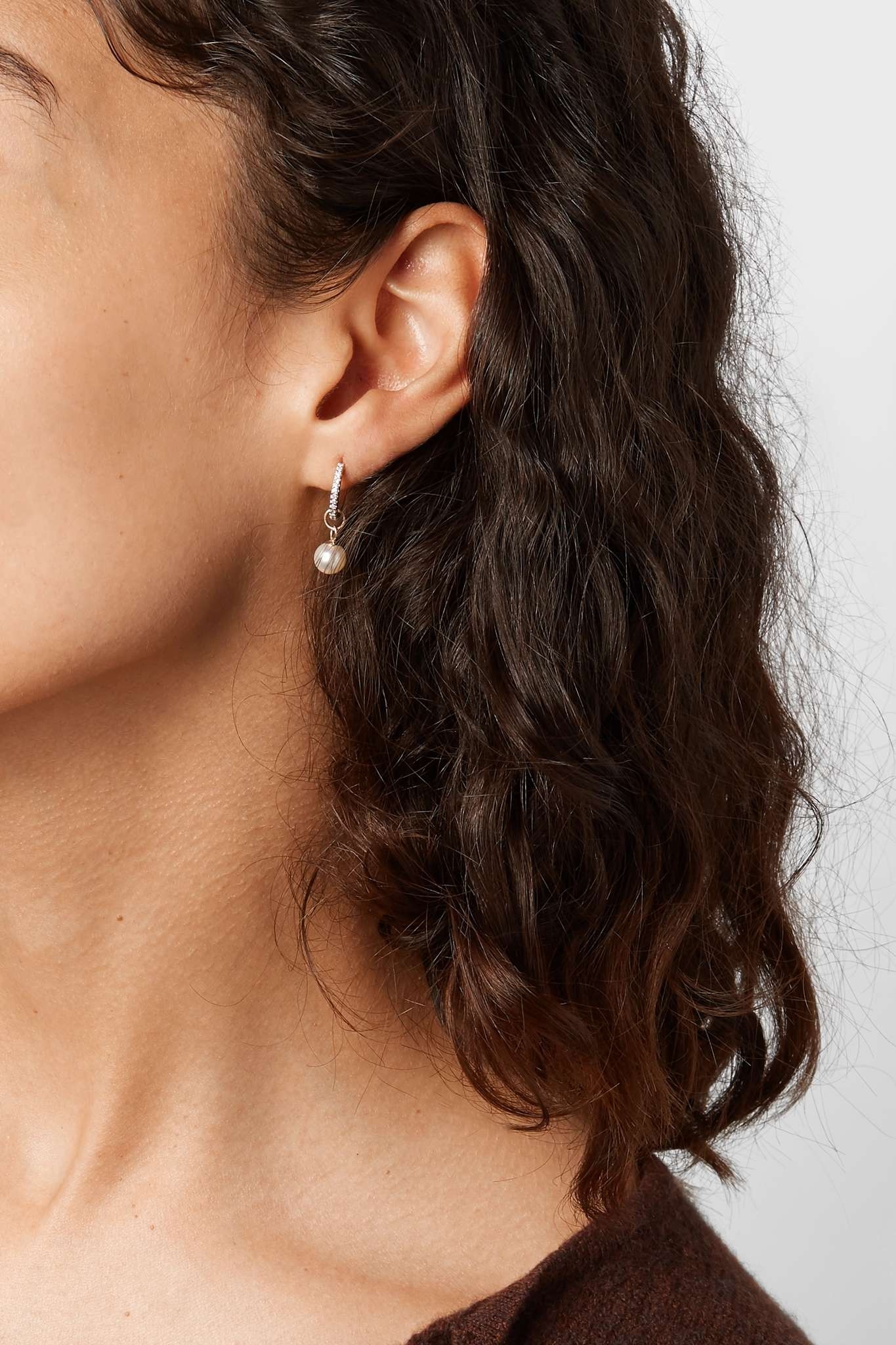 14-karat gold, diamond and pearl hoop earrings - 7